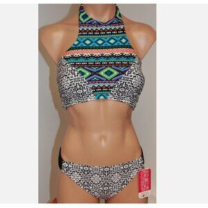 New Hula Honey Swimsuit Bikini 2 piece set Sz L High Neck